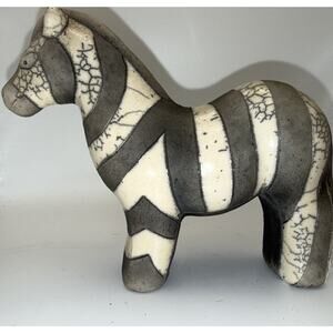 Vintage South Africa Black & White ZEBRA Fenix Raku Pottery Statue Signed 6x4